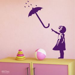 WA208 Wandaufkleber M&Auml;DCHEN + REGENSCHIRM...