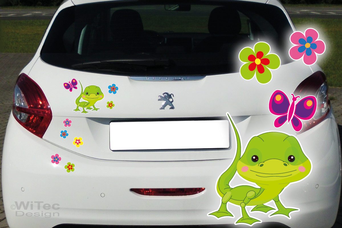 Auto Aufkleber Gecko Gekko Blumen Autoaufkleber Sticker