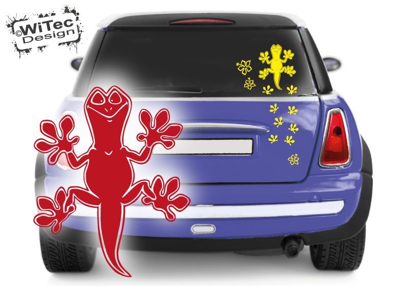 Autoaufkleber Gekko Gecko Echse Pfoten Hibiskus