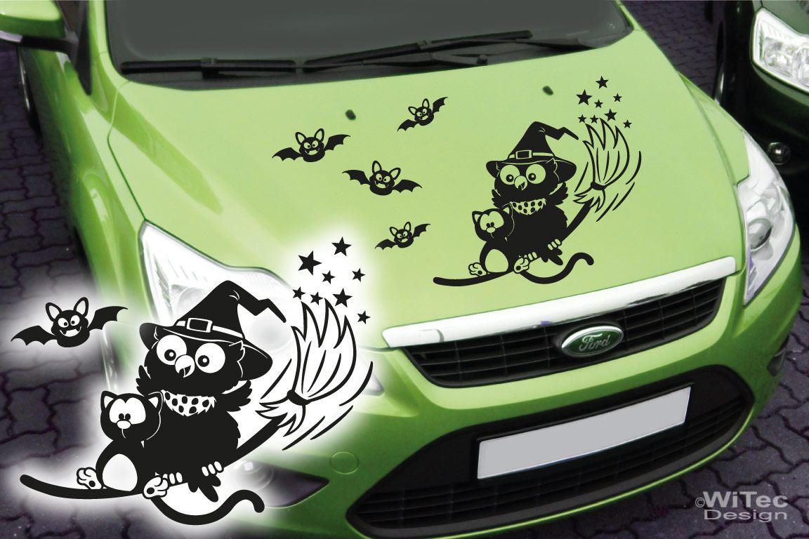 Autoaufkleber Eule Hexe Katze Motorhauben Set Autoaufkleber Hexe Eule Katze Set Motorhaube