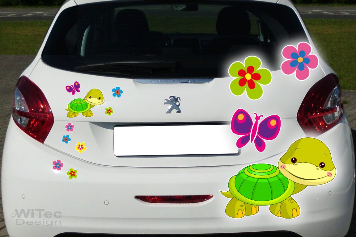 Auto Aufkleber Schildkröte Turtle Blumen Autoaufkleber Sticker