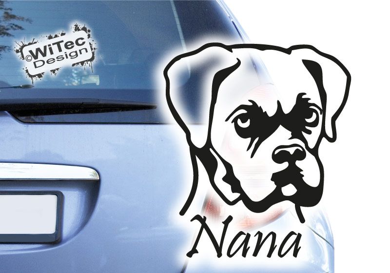 Auto Aufkleber Boxer Kopf Name Flügel Wunschname Autoaufkleber Hund Pfoten  A991