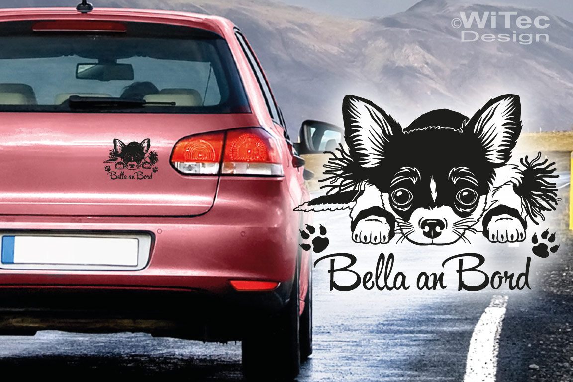 Autoaufkleber Chihuahua an Bord Hundeaufkleber Name