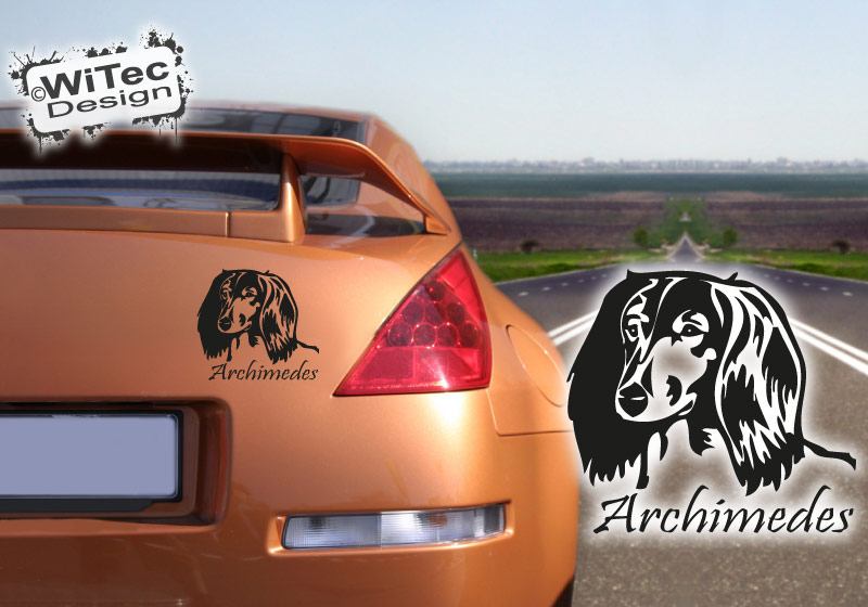 Dackel Langhaar + Name Aufkleber Autoaufkleber Hunde Dackel Langhaar + Name Aufkleber Autoaufkleber Hunde