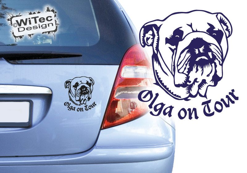 Englische Bulldogge on Tour Autoaufkleber Name Aufkleber Hunde