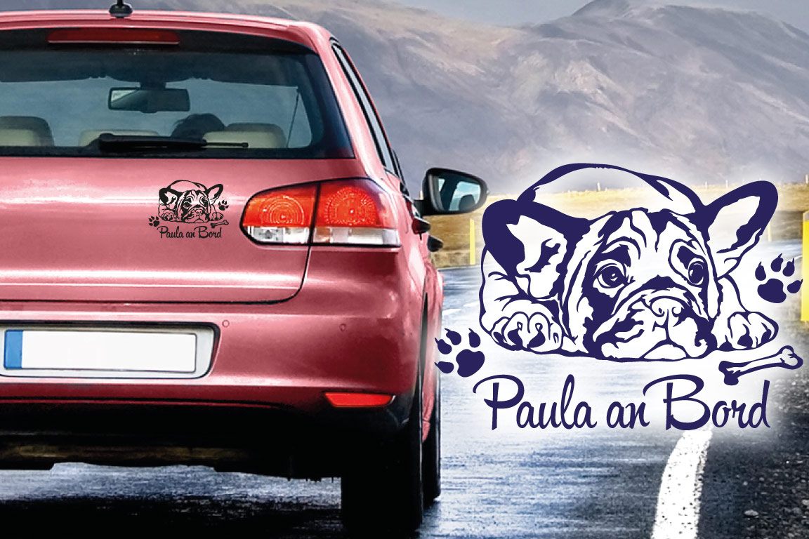 Hundeaufkleber Französische Bulldogge Wunschname Auto Aufkleber