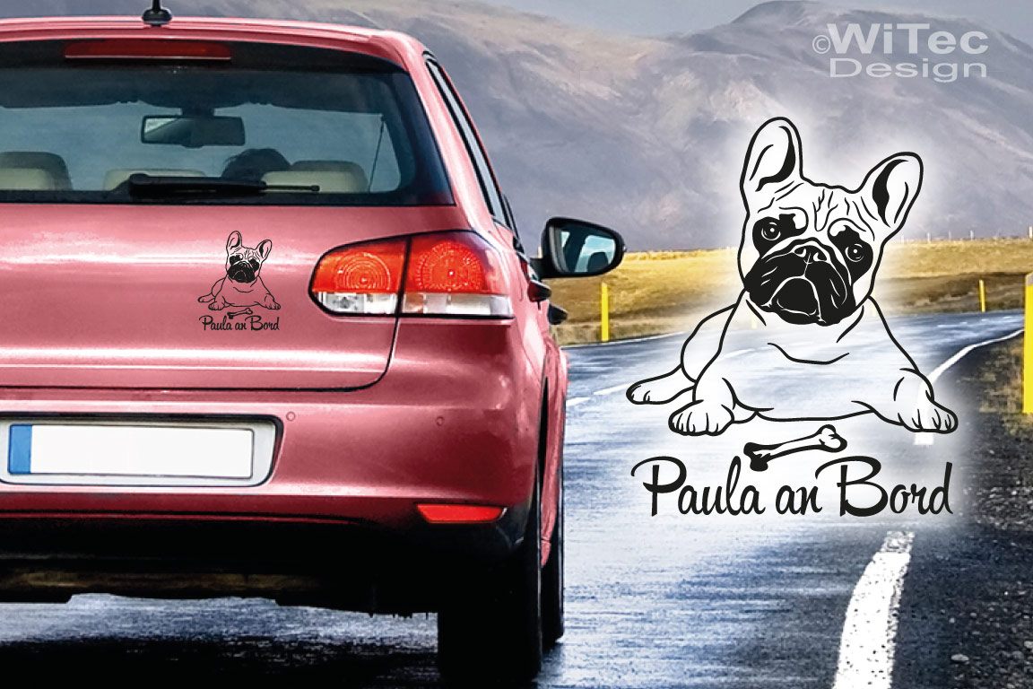 Hundeaufkleber Französische Bulldogge an Bord Aufkleber Auto Hundeaufkleber Französische Bulldogge Wunschname Autoaufkleber