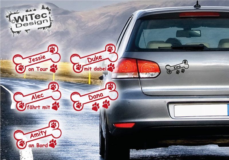 Autoaufkleber Hundeknochen Wunschname Pfoten Hundeaufkleber