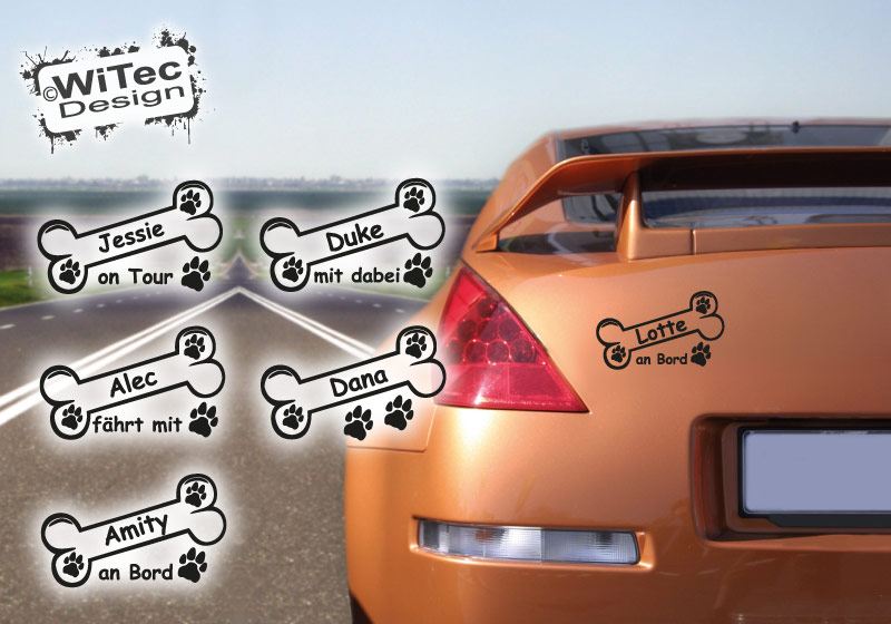 Autoaufkleber Hundeknochen Wunschname Pfoten Hundeaufkleber
