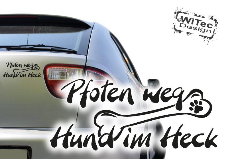 Hundeaufkleber Pfoten weg Hund im Heck Autoaufkleber