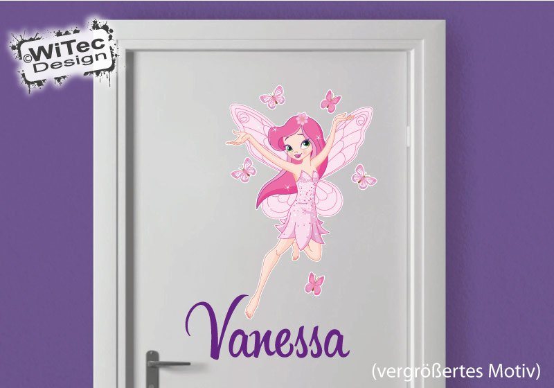 Türaufkleber Elfe Schmetterling Wunschname Kinderzimmer Türtattoo