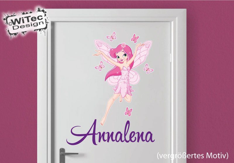 Türaufkleber Elfe Schmetterling Wunschname Kinderzimmer Türtattoo