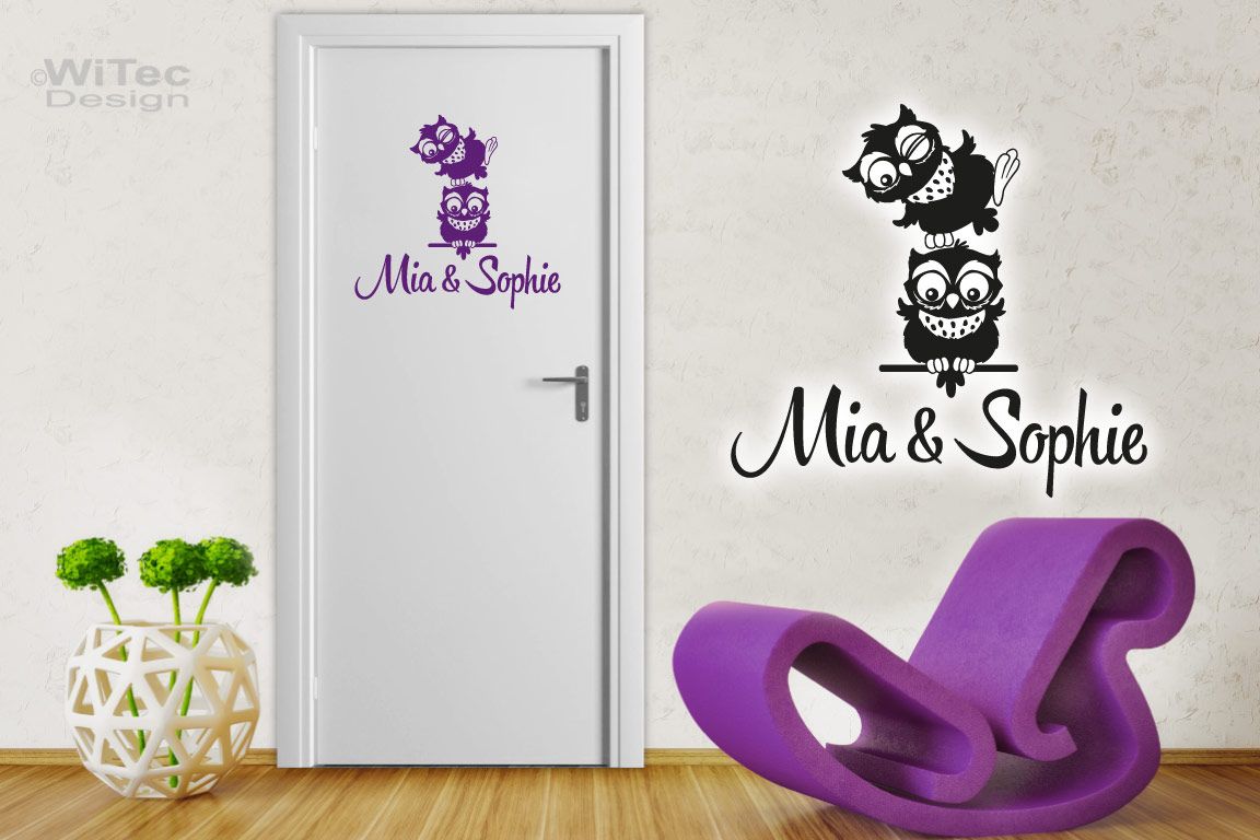 Türaufkleber Eulen Wunschnamen Kinderzimmer