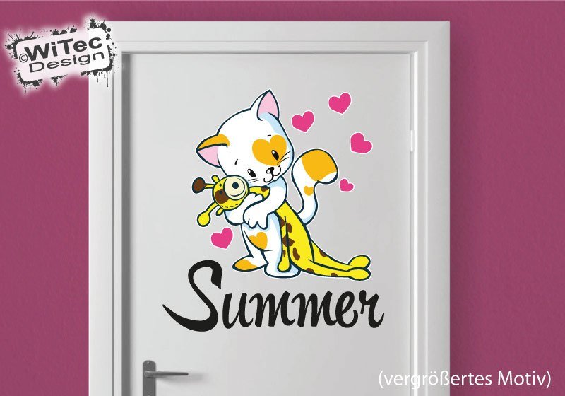 Türtattoo Baby Katze Herzen Wunschname Türaufkleber