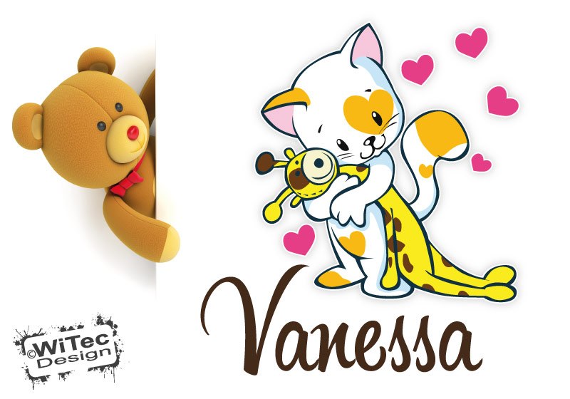 Türtattoo Baby Katze Herzen Wunschname Türaufkleber