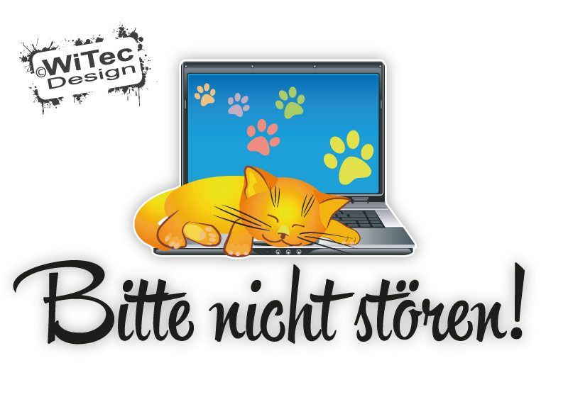 Bitte nicht stören Türaufkleber Katze Laptop Katzenpfoten