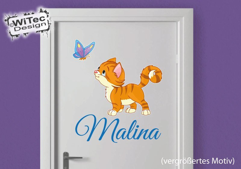 Türaufkleber Katze Wunschname Kinderzimmer Türtattoo