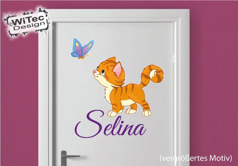 Türaufkleber Katze Wunschname Kinderzimmer Türtattoo