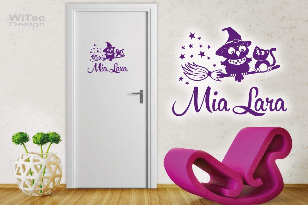 Türaufkleber Eule Katze Wunschname Kinderzimmer Türsticker