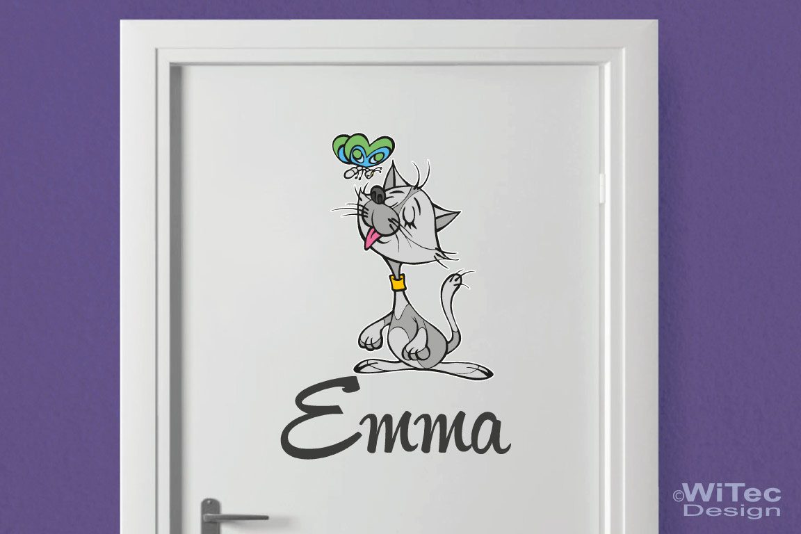 Türaufkleber Katze Wunschname Kinderzimmer Türaufkleber Katze Wunschname Kinderzimmer