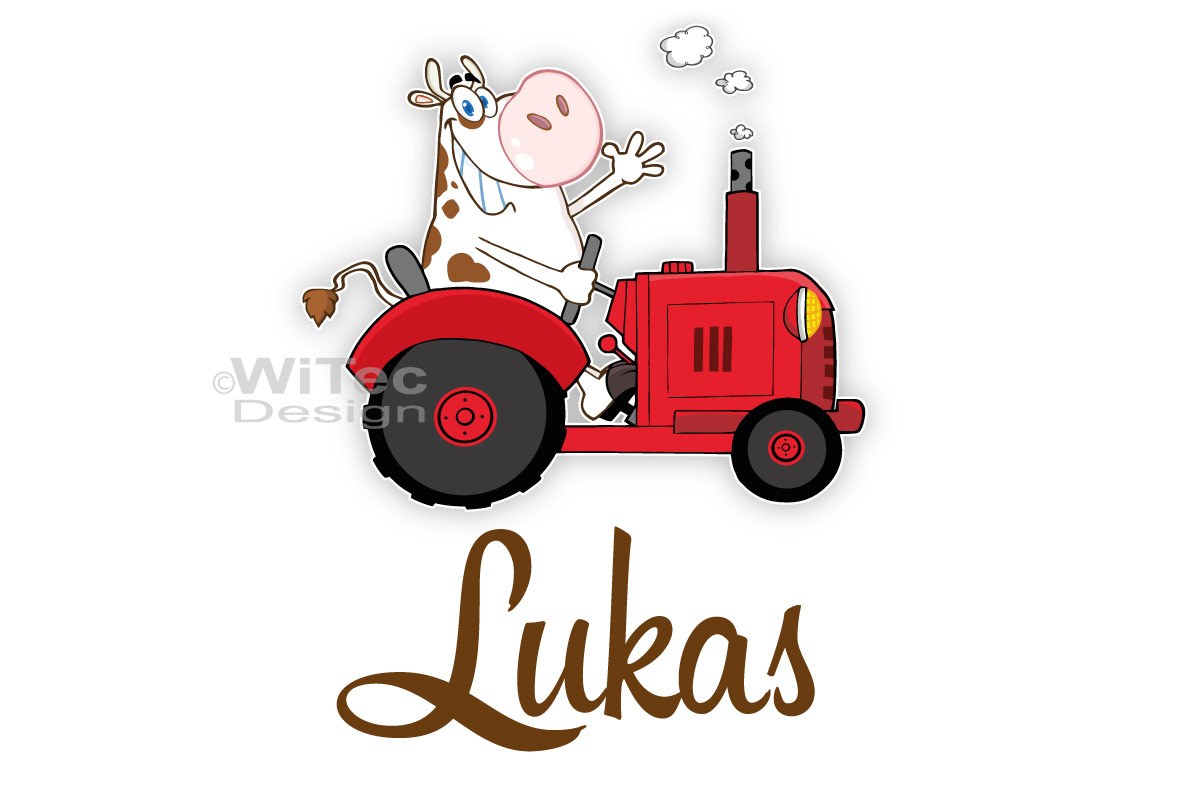 Türaufkleber Traktor mit lustiger Kuh Name Türtattoo Kinderzimmer