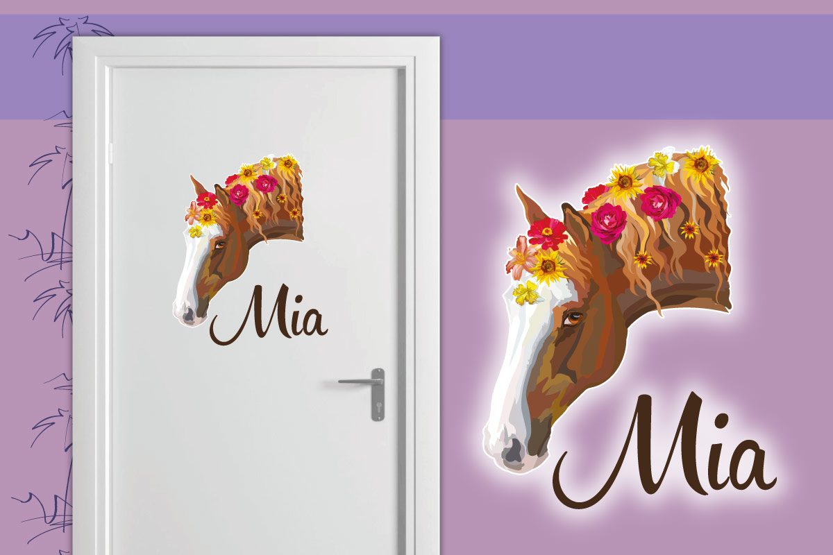 Pferd Blumen Türaufkleber Aufkleber Name Türtattoo Türaufkleber Kinderzimmer Pferd Blumen Wunschname