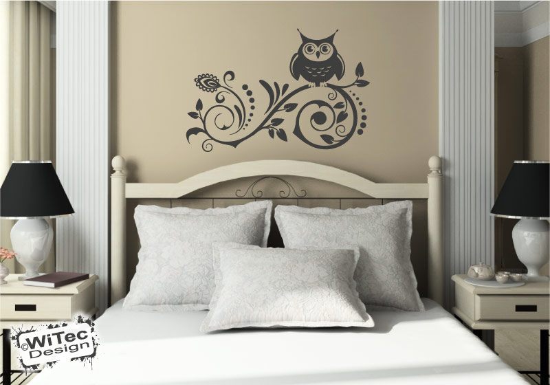 Wandtattoo Eule Blumenranke