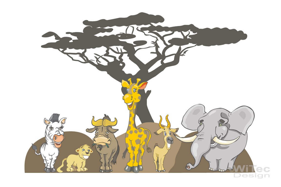Wandaufkleber AFRIKA Giraffe Zebra Elefant Löwe