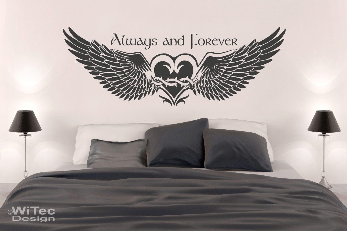 Wandaufkleber Geflügeltes Herz Always and forever Wandtattoo Wandtattoo Geflügeltes Herz Always and forever Wandaufkleber