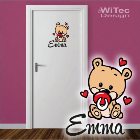 Tuer Aufkleber-Baby-Teddy-Name-Herz-Tuer-Aufkleber-Wandtattoo