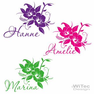 AA189 Hibiskus + Name Blumen Auto Aufkleber Hawaii Sticker