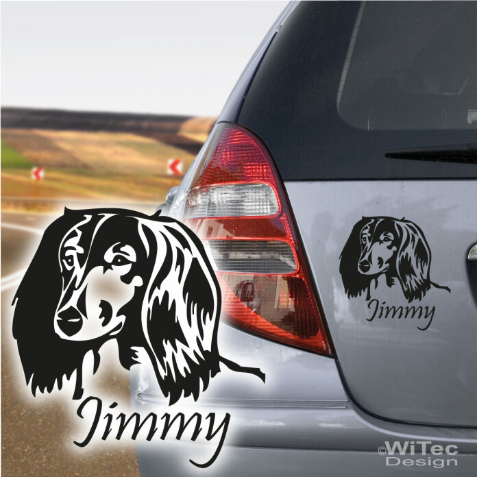 Dackel Langhaar + Name Aufkleber Autoaufkleber Hunde