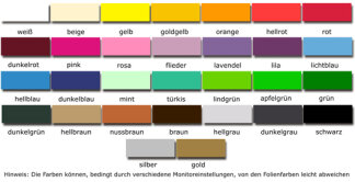 FA001 Farbmuster für Wandaufkleber Türaufkleber