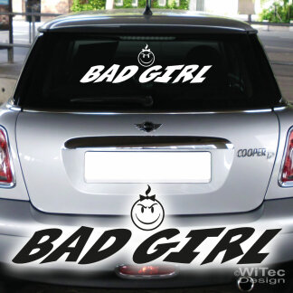 AA136 BAD GIRL Smiley Auto Aufkleber Heckscheibe