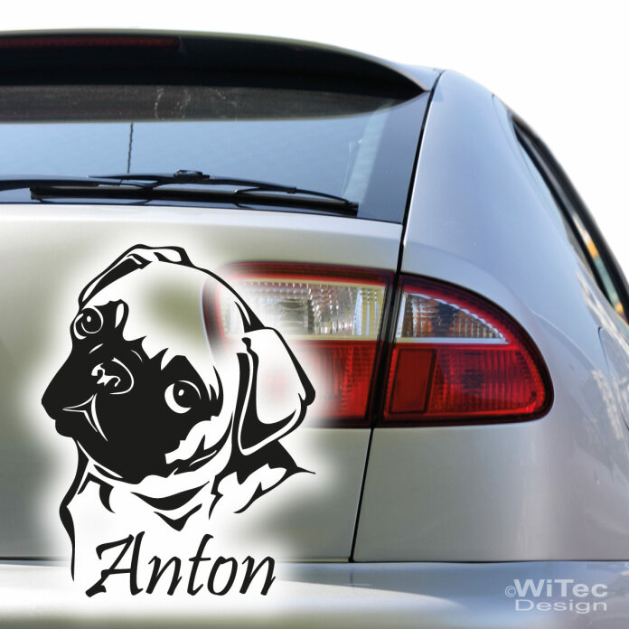 MOPS Wunschname Hundeaufkleber Autoaufkleber Hunde