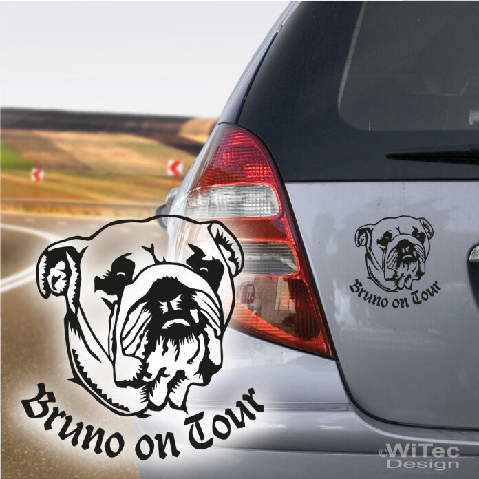 Englische Bulldogge on Tour Autoaufkleber Name Aufkleber Hunde