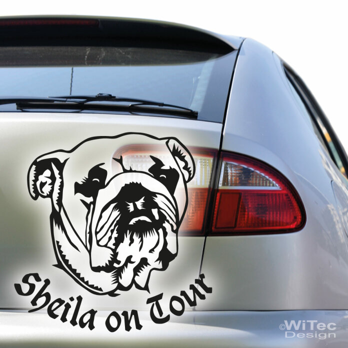 Englische Bulldogge on Tour Autoaufkleber Name Aufkleber Hunde