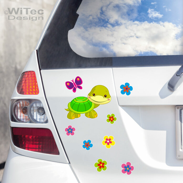 Turtle Schildkröte Blumen Schmetterling Autoaufkleber Auto Aufkleber