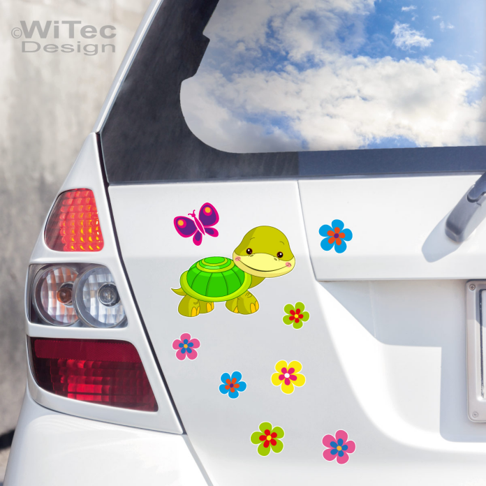 Turtle Schildkröte Blumen Schmetterling Autoaufkleber Auto Aufkleber
