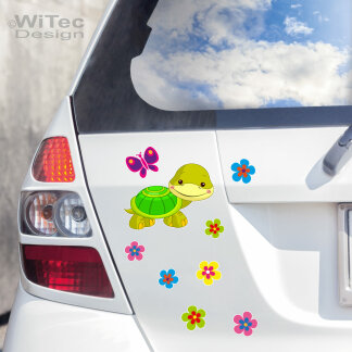 Turtle Schildkröte Blumen Schmetterling Autoaufkleber