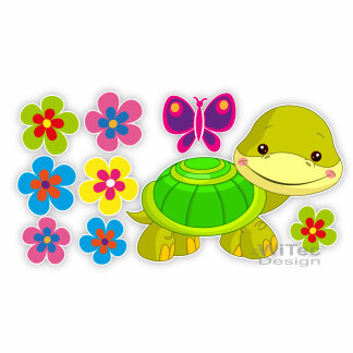 Turtle Schildkröte Blumen Schmetterling Autoaufkleber