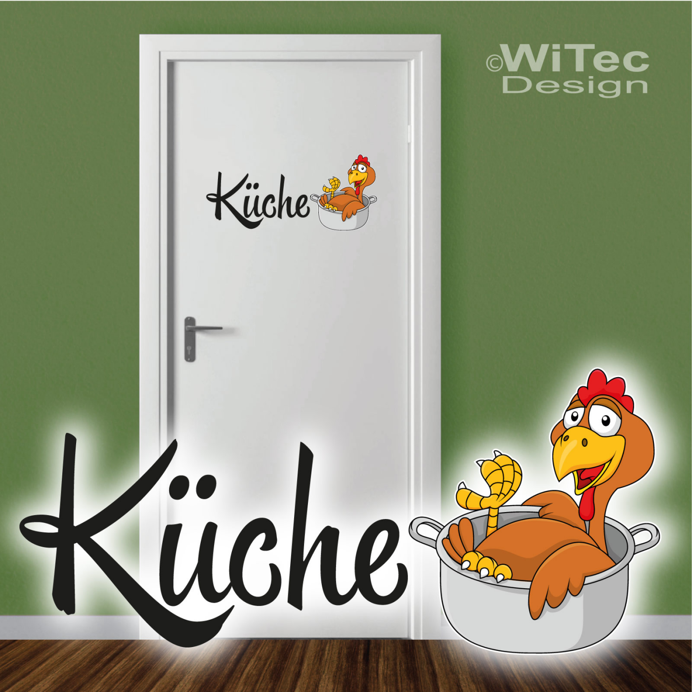 GRAZDesign Wandtattoo Huhn Weiß 31x30cm - Küchen Deko Hühner Design