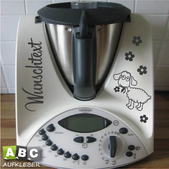 Thermomix Aufkleber Schaf Blumen Wunschtext Dekoaufkleber für TM31 TM 31