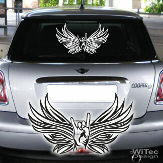 Autoaufkleber Rock Hand Metal Fl&uuml;gel Tribal Auto...