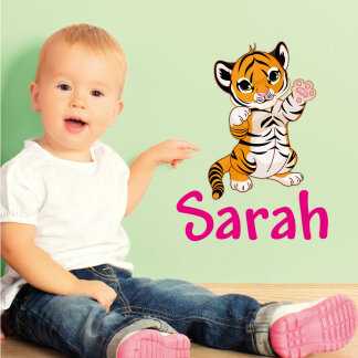 T&uuml;raufkleber Tiger Baby Wunschname Kinderzimmer