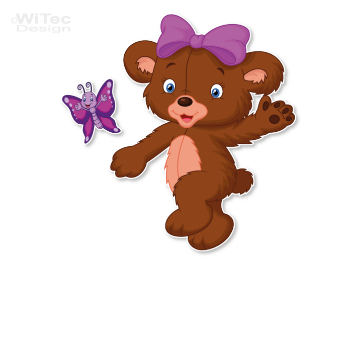 Türaufkleber Teddy Schmetterling Name Kinderzimmer Türtattoo