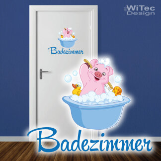 T&uuml;raufkleber Badezimmer Schweinchen Ente Bad...