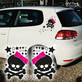 Autoaufkleber Skull Girl Sterne Auto Aufkleber SET