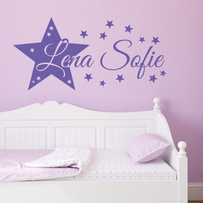 Sterne Wandtattoo 2 Farben Kinderzimmer Folie Aufkleber Star Deko Wunschname