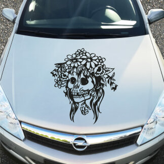 Autoaufkleber Flower Skull Girl Aufkleber Motorhaube